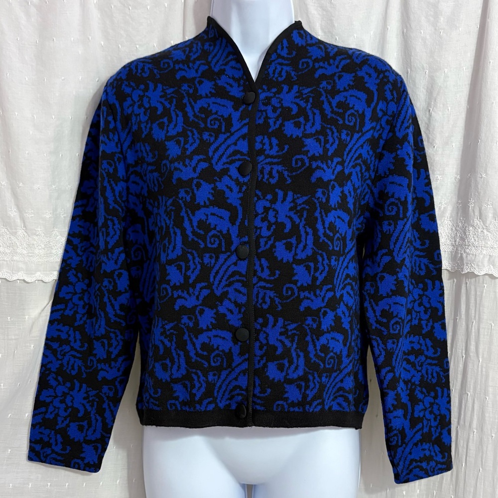 Jaeger Wool Cardigan Blue & Black